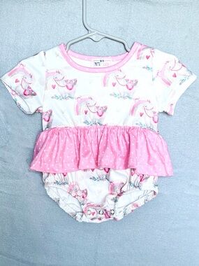 6-9M Pete + Lucy Unicorn Peplum Bubble Romper Pink Peplum Boutique Outfit